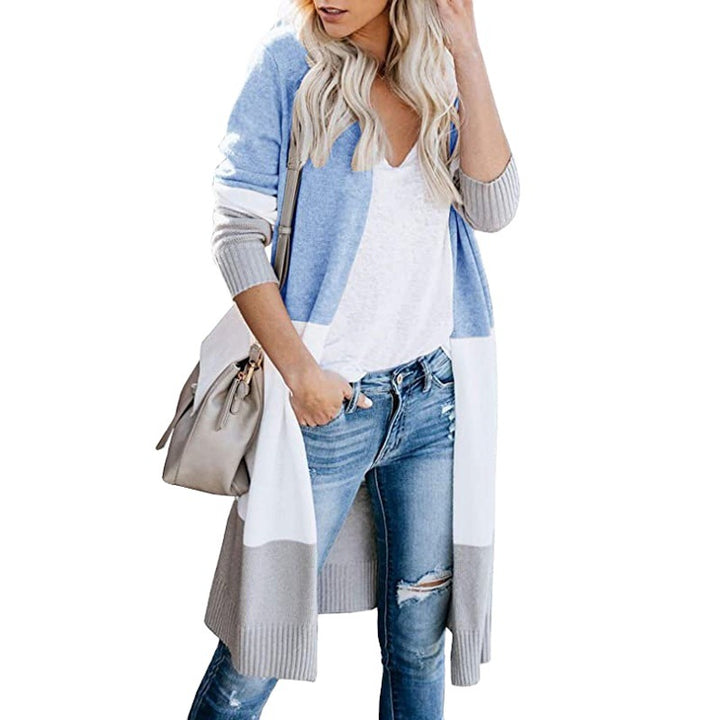 Damen Longline-Cardigan mit Colorblock, geripptem Saum und offener Front Drune