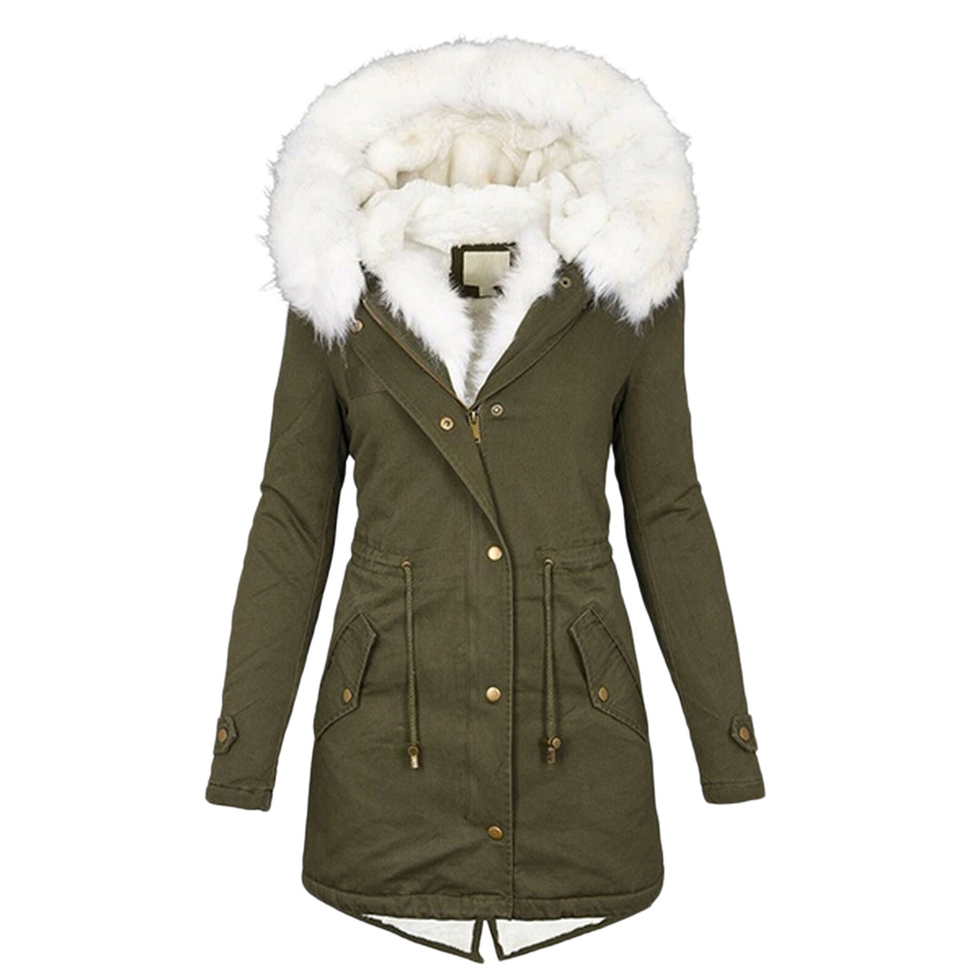 Damen Gefütterter Parka-Mantel mit Teddyfutter, abnehmbarer Kunstfellkapuze und Taillenzug Drune