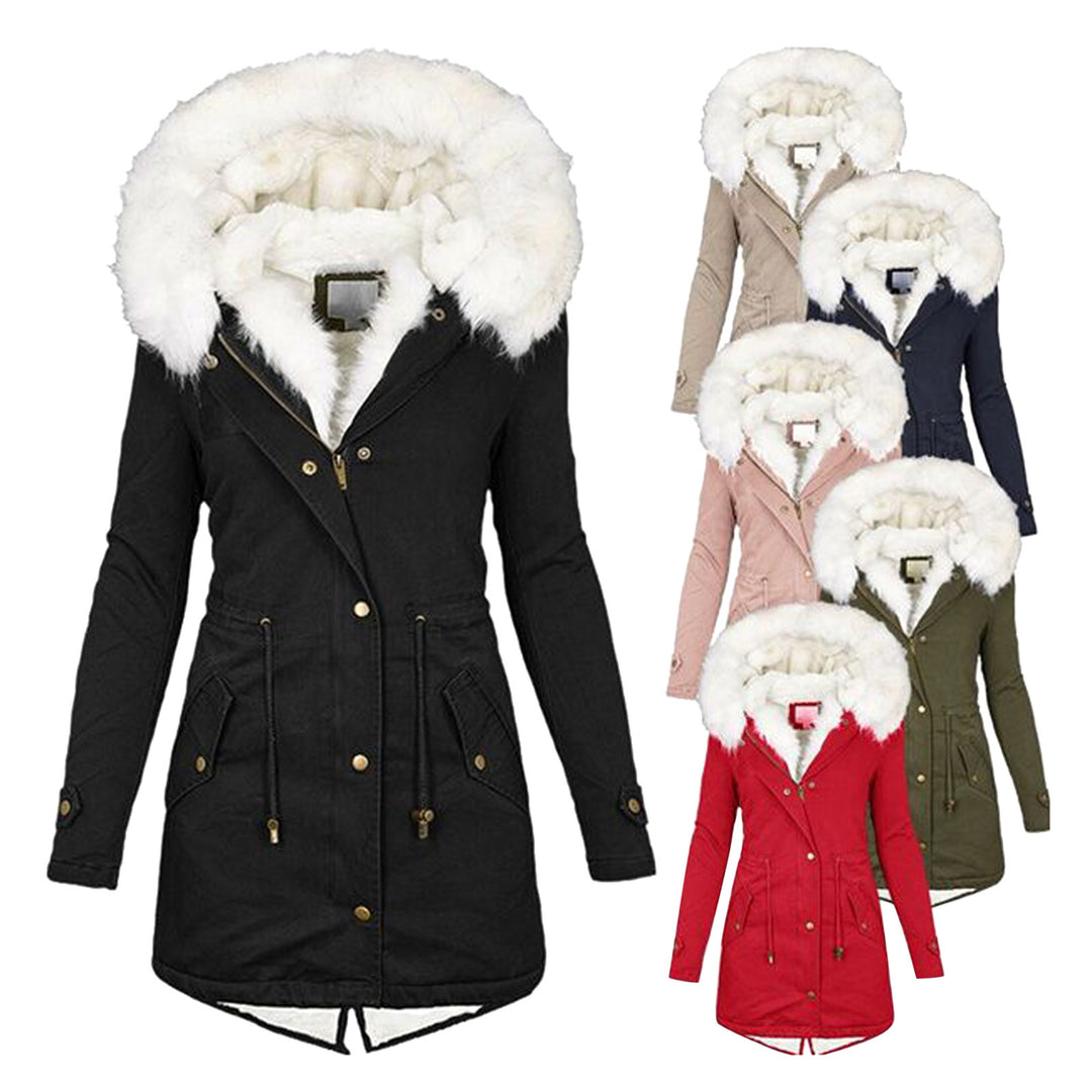 Damen Gefütterter Parka-Mantel mit Teddyfutter, abnehmbarer Kunstfellkapuze und Taillenzug Drune
