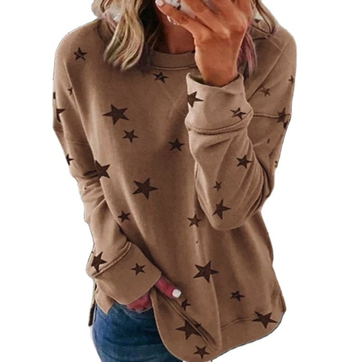 Damen nan locker geschnittenes Sternen-Print Sweatshirt mit Rundhalsausschnitt, verlängertem Rücken und seitlichen Schlitzen Drune