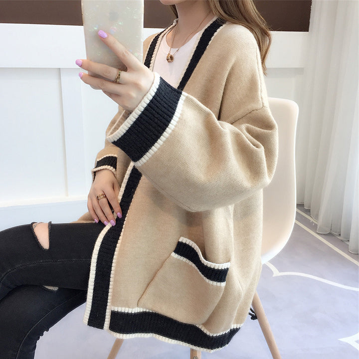 Damen Lässiger Strickcardigan mit attraktiven Kontrastsäumen und praktischen Taschen Drune