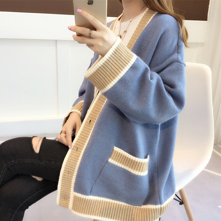 Damen Lässiger Strickcardigan mit attraktiven Kontrastsäumen und praktischen Taschen Drune