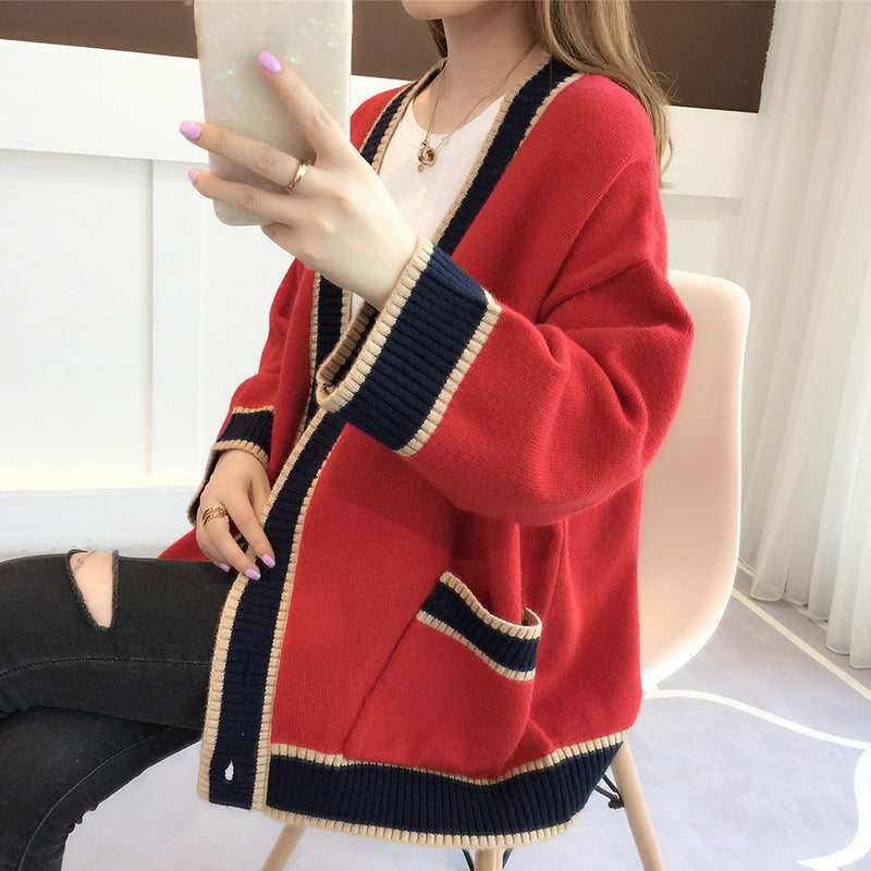 Damen Lässiger Strickcardigan mit attraktiven Kontrastsäumen und praktischen Taschen Drune