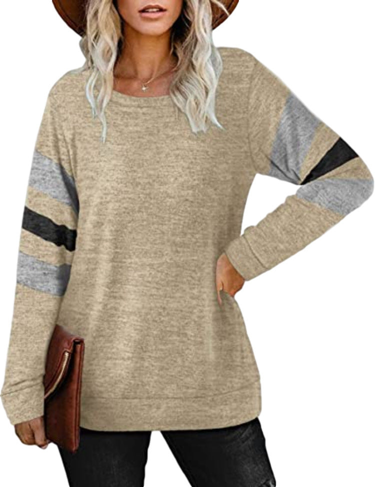 Damen lässiges Langarmshirt mit kontrastierenden Ärmeldetails Drune