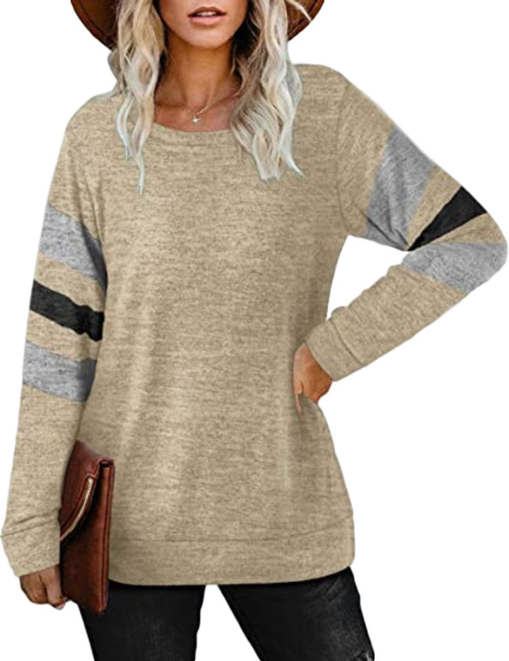 Damen lässiges Langarmshirt mit kontrastierenden Ärmeldetails Drune