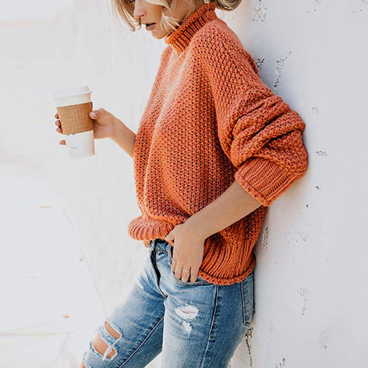 Damen Grobstrickpullover mit hohem Kragen und weitem Schnitt Drune