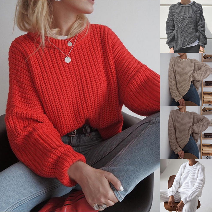 Damen Grobstrickpullover mit lässigem Schnitt und weitem Kragen Drune