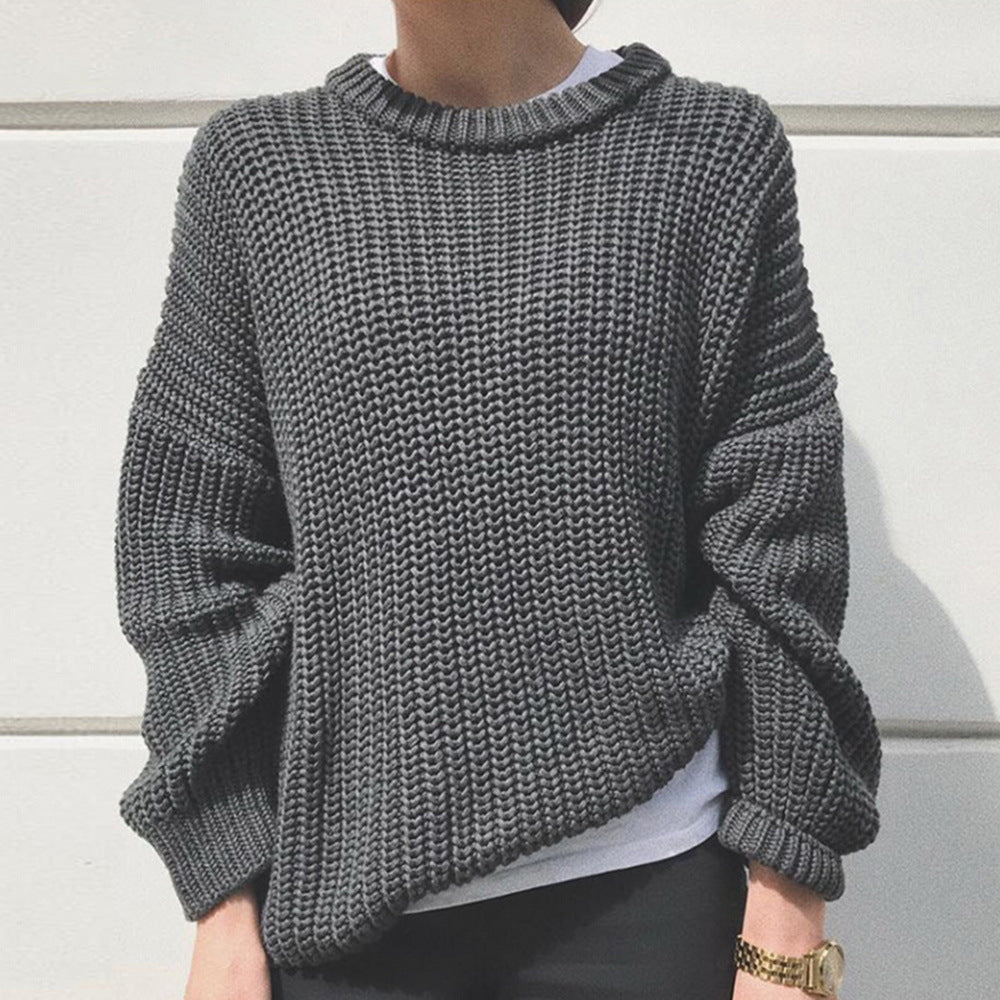 Damen Grobstrickpullover mit lässigem Schnitt und weitem Kragen Drune