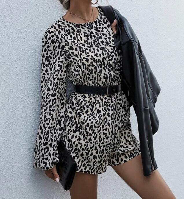 Damen Modisches Kurzarm-Kleid mit eleganten Puffärmeln und animalischem Druck Drune