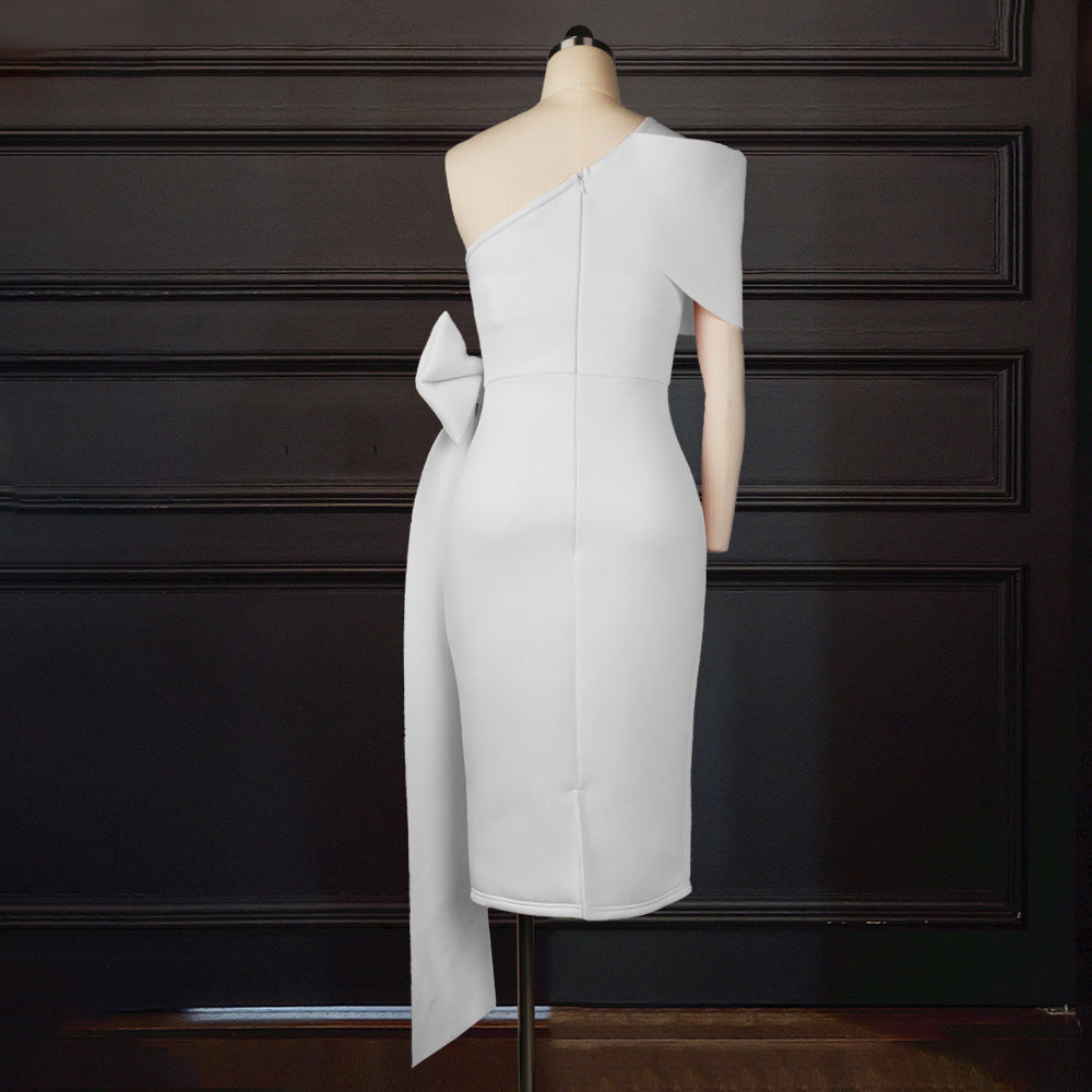 Damen elegantes Wickelkleid mit asymmetrischem Top und voluminösem Schleifenakzent Drune