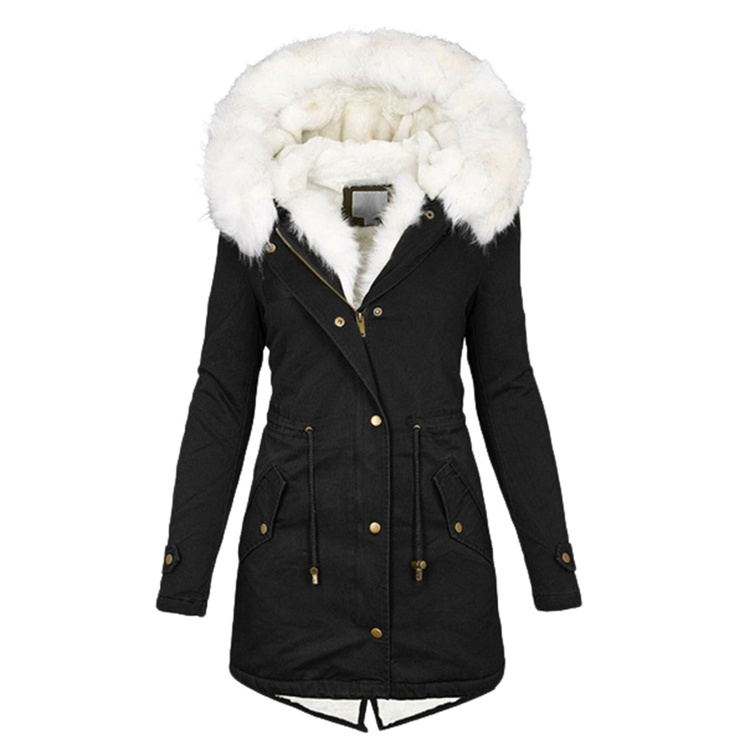 Damen Gefütterter Parka-Mantel mit Teddyfutter, abnehmbarer Kunstfellkapuze und Taillenzug Drune