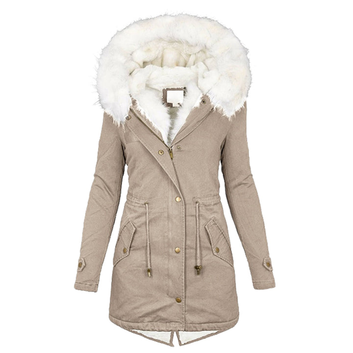 Damen Gefütterter Parka-Mantel mit Teddyfutter, abnehmbarer Kunstfellkapuze und Taillenzug Drune