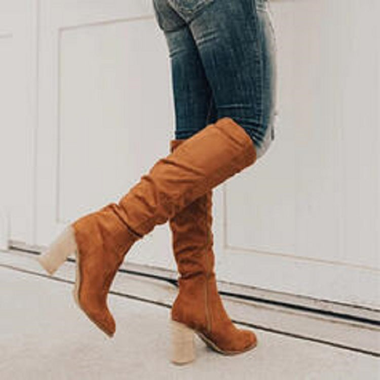 Damen Kniehohe Slouch‑Stiefel mit mittlerem Blockabsatz und seitlichem Reißverschluss Drune