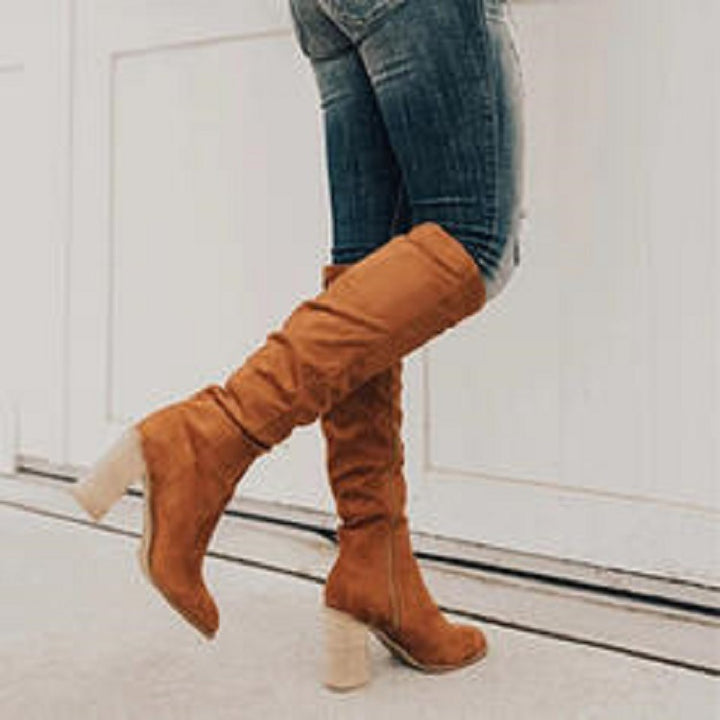 Damen Kniehohe Slouch‑Stiefel mit mittlerem Blockabsatz und seitlichem Reißverschluss Drune