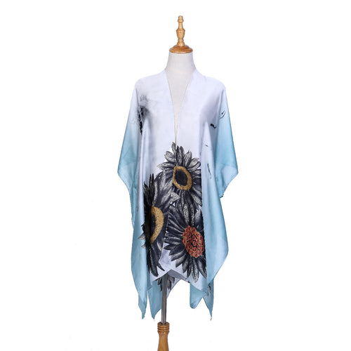 Damen Seidenähnlicher Kaftan-Überwurf mit großflächigem Sonnenblumenprint Drune