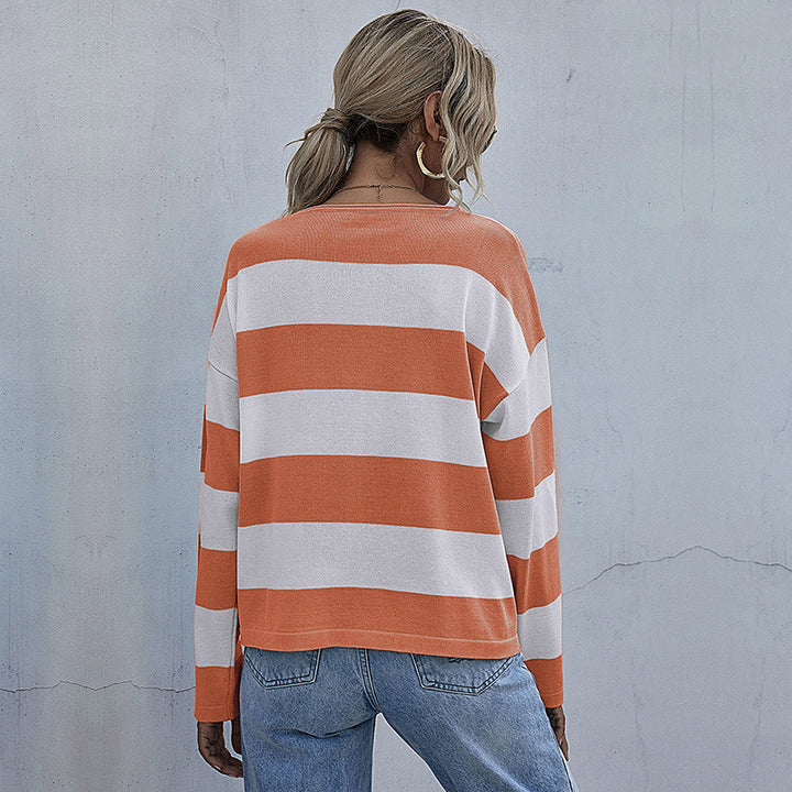 Damen Lockerer gestreifter Pullover mit Carmen-Ausschnitt und Oversize-Schnitt Drune