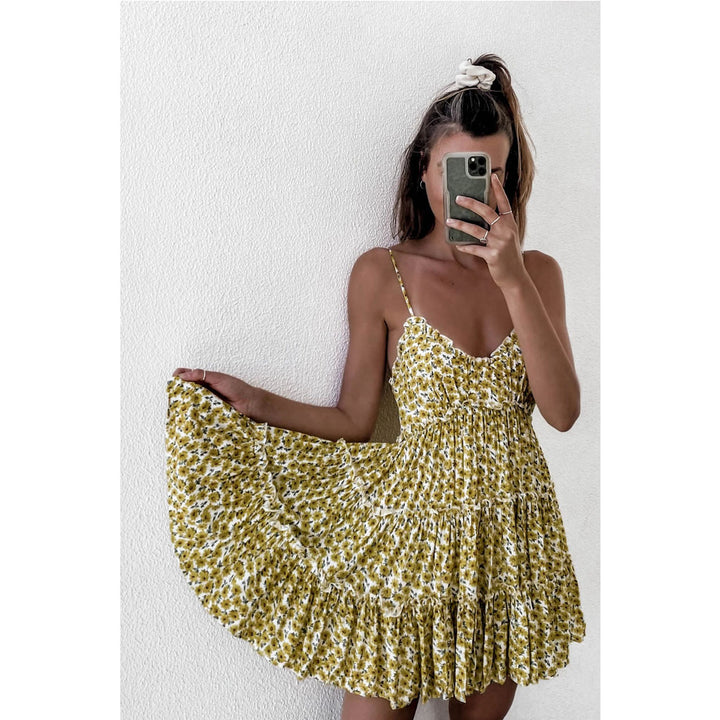 Damen Sommerliches Rüschenkleid mit verstellbaren Trägern und fließendem Schnitt Drune