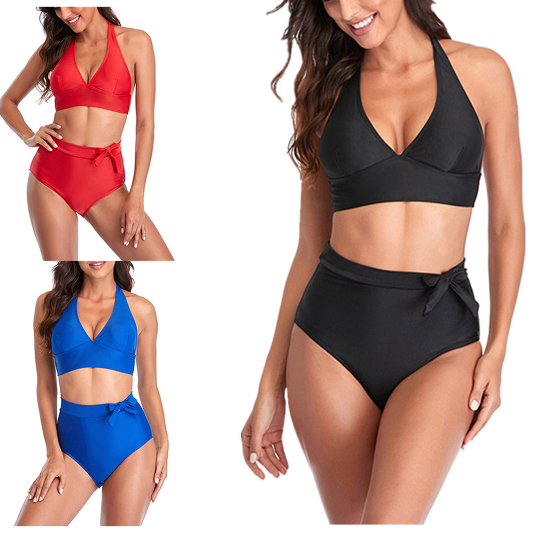 Damen Hoch tailliertes Bikini-Set mit eleganter Bindeschleife Drune