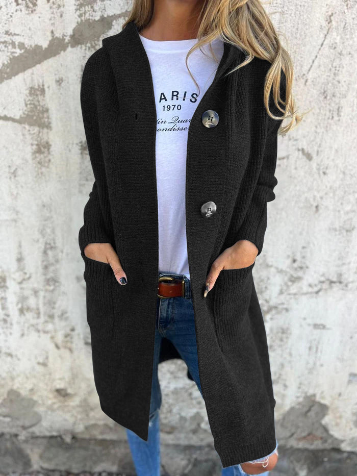 Drune | Cardigan - Langer Offener Front - Geripptes Strick - Knopfverschluss & Vordertaschen