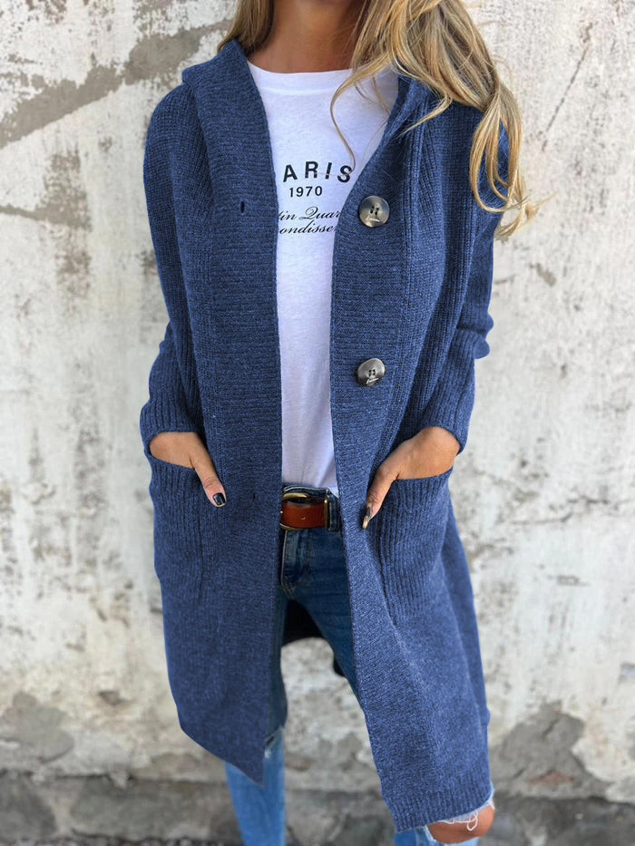 Drune | Cardigan - Langer Offener Front - Geripptes Strick - Knopfverschluss & Vordertaschen