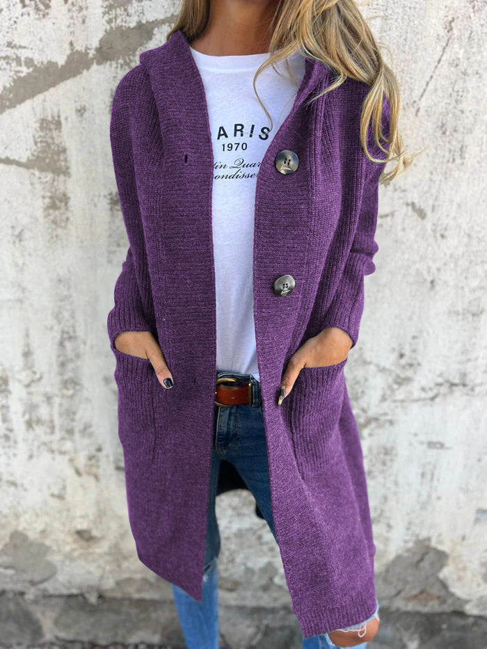Drune | Cardigan - Langer Offener Front - Geripptes Strick - Knopfverschluss & Vordertaschen