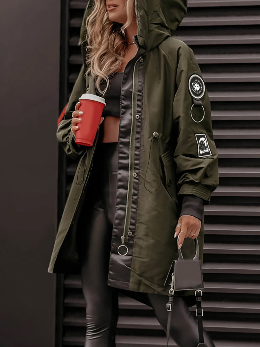 Drune | Damen Parka - langer Mantel mit Kapuze, verstellbarem Kordelzug und Reißverschluss
