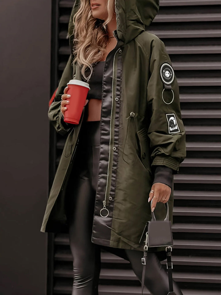 Drune | Damen Parka - langer Mantel mit Kapuze, verstellbarem Kordelzug und Reißverschluss