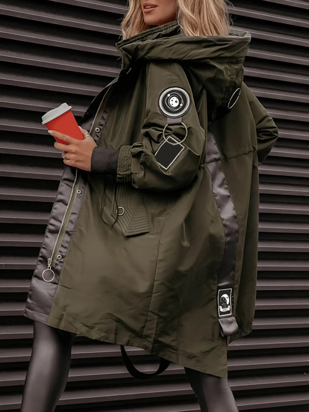 Drune | Damen Parka - langer Mantel mit Kapuze, verstellbarem Kordelzug und Reißverschluss
