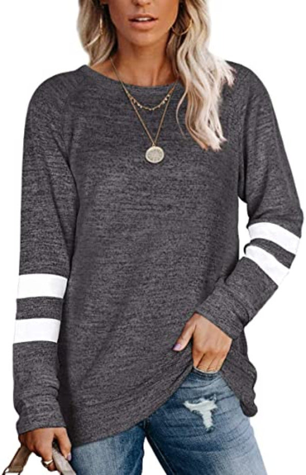 Damen lässiges Langarmshirt mit kontrastierenden Ärmeldetails Drune