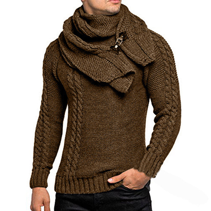 Herren Grobstrick-Pullover mit integriertem Wickelkragen und Schnallen-Schal Drune