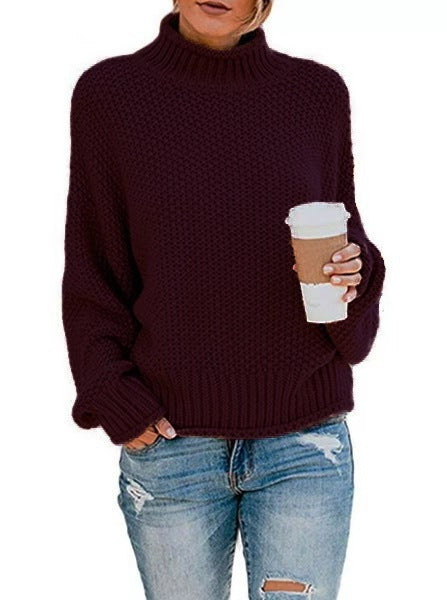 Damen Grobgestrickter Boxy-Rollkragenpullover mit strukturierter Waffeloptik und geripptem Saum Drune