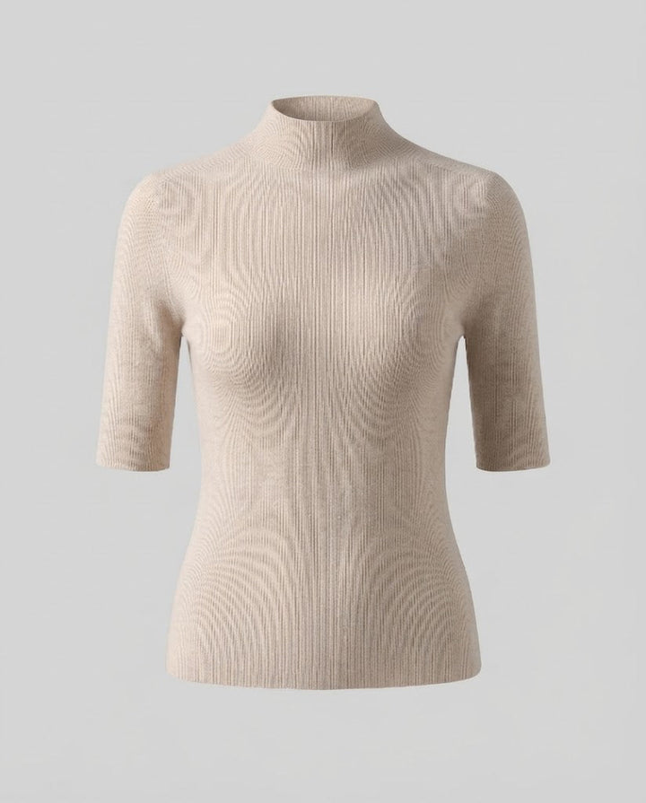 Damen Halbarm Feinstrickpullover mit kurzem Stehkragen und figurbetonter Passform Drune
