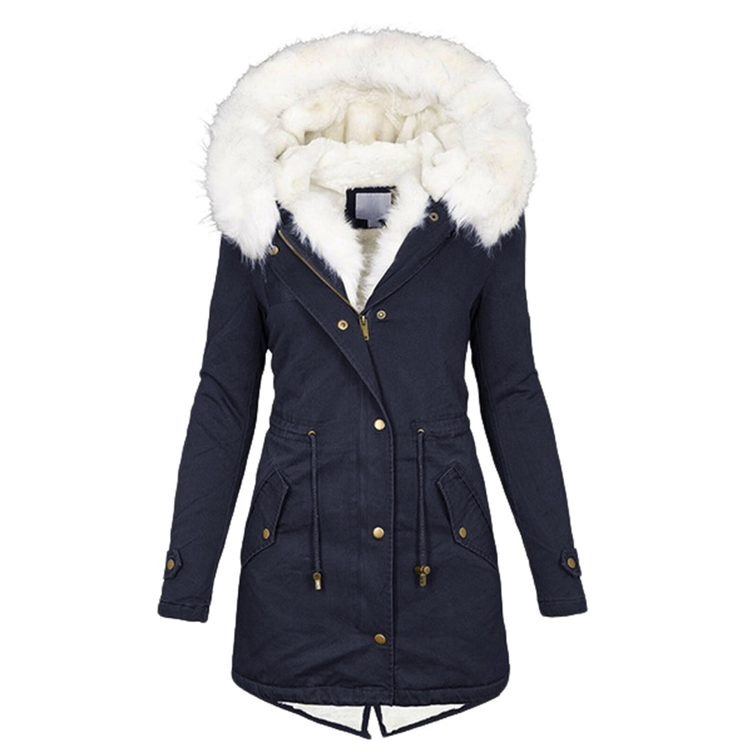 Damen Gefütterter Parka-Mantel mit Teddyfutter, abnehmbarer Kunstfellkapuze und Taillenzug Drune