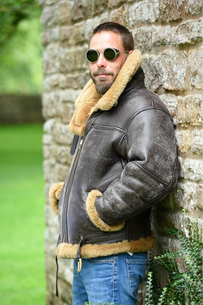 Herren Lammfelljacke mit luxuriösem Kunstfellkragen und wärmendem Innenfutter Drune