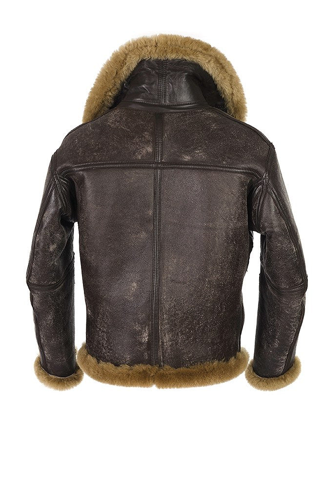 Herren Lammfelljacke mit luxuriösem Kunstfellkragen und wärmendem Innenfutter Drune