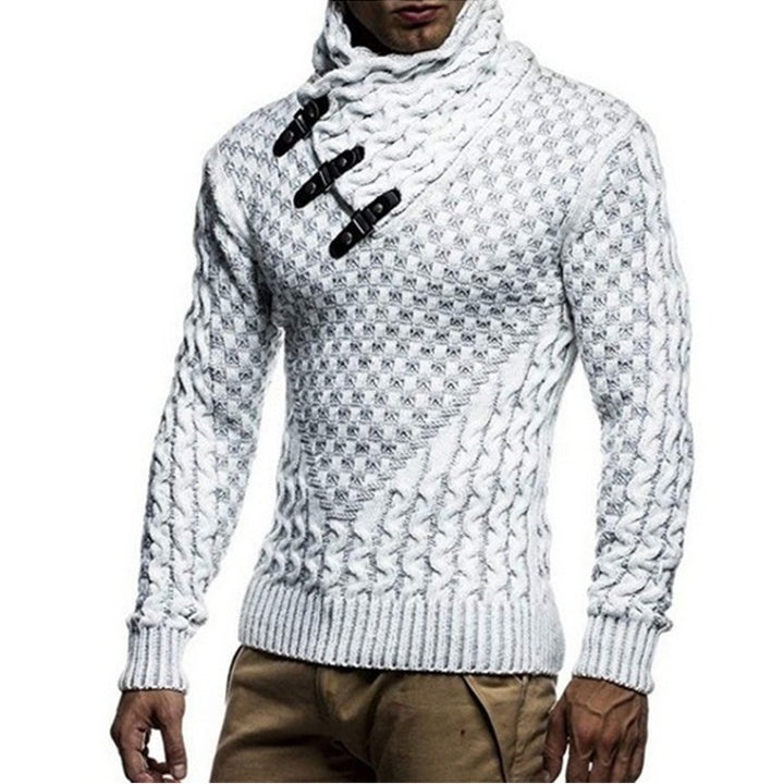 Herren Strickpullover mit asymmetrischem Schalkragen und Zopfstrick Drune