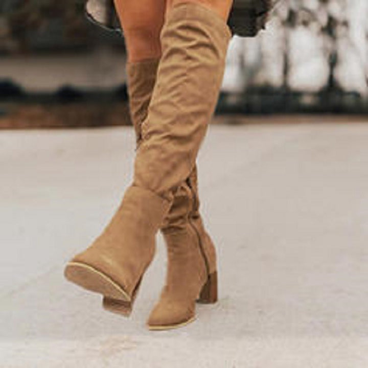 Damen Kniehohe Slouch‑Stiefel mit mittlerem Blockabsatz und seitlichem Reißverschluss Drune