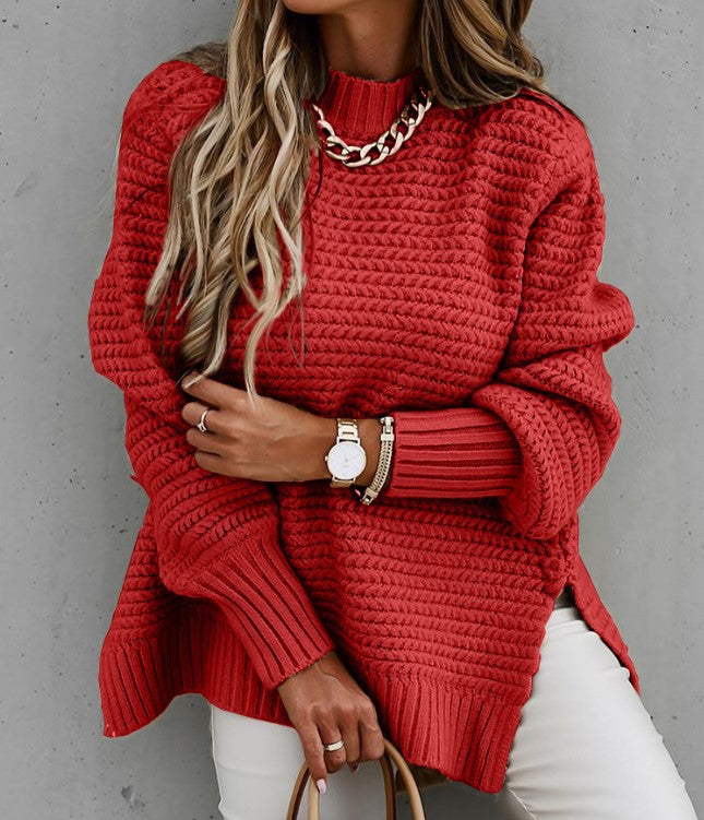Damen Lässiger Strickpullover mit strukturiertem Muster und Rollkragen Drune