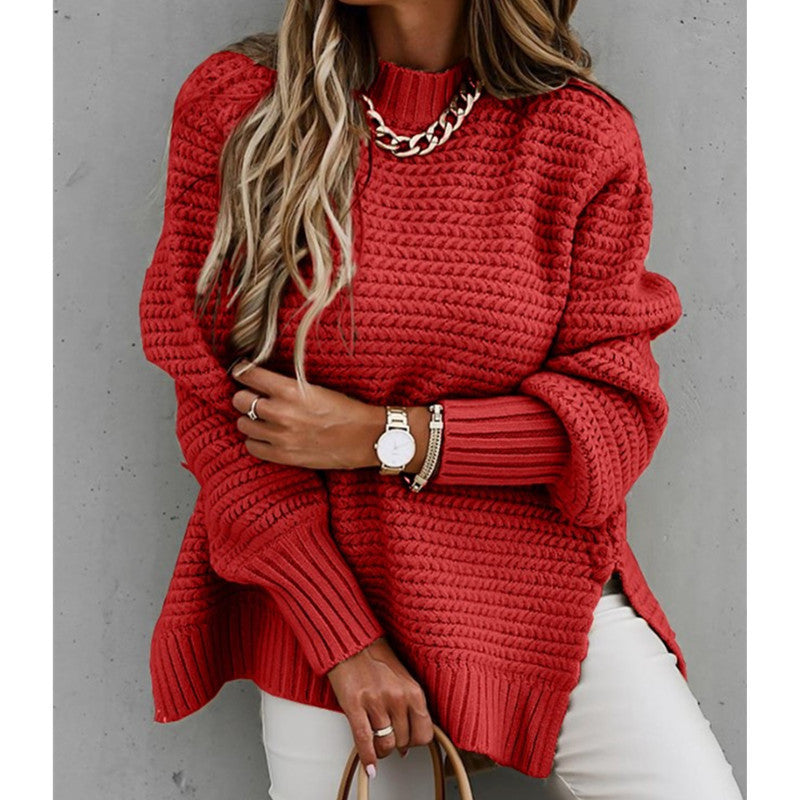 Damen Lässiger Strickpullover mit strukturiertem Muster und Rollkragen Drune