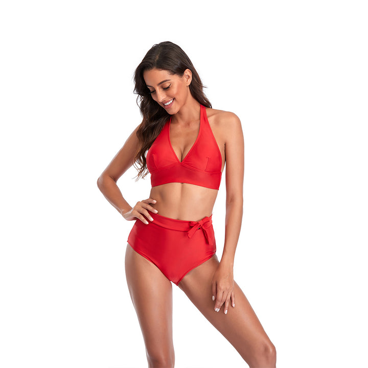 Damen Hoch tailliertes Bikini-Set mit eleganter Bindeschleife Drune