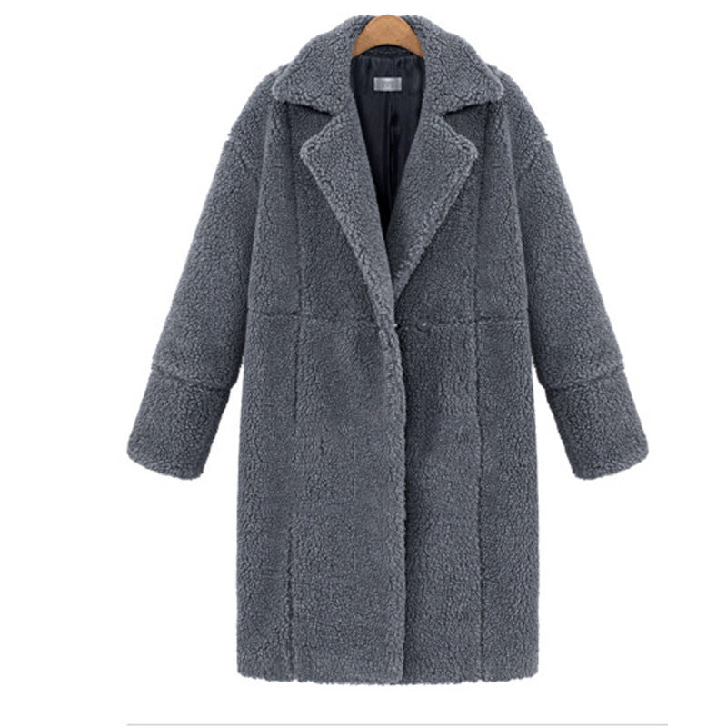 Damen Teddy-Mantel mit Reverskragen, knielanger Schnitt und weicher Sherpa-Optik Drune