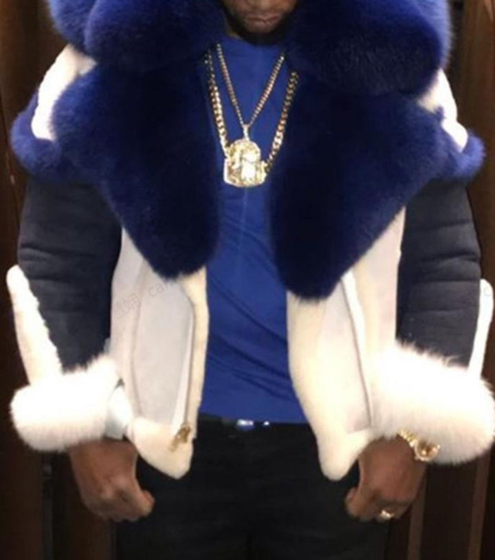 Herren Luxus-Winterjacke mit hochkragen und auffälligem Pelzbesatz Drune