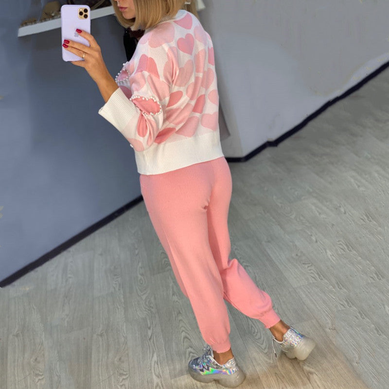 Damen Gemütliches Herzmuster Lounge-Set Drune