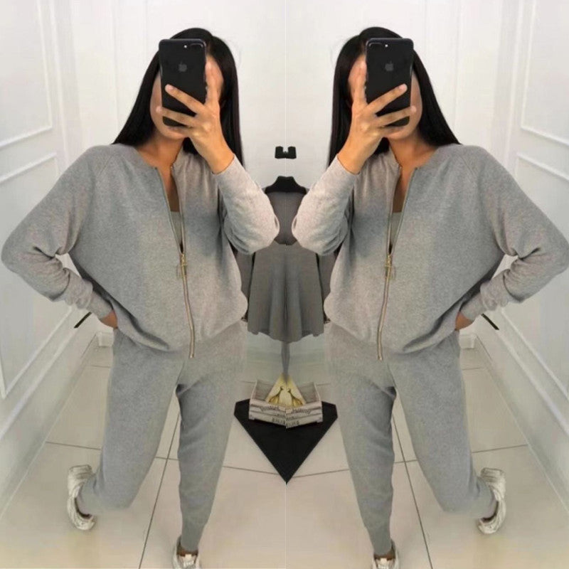 Damen sportliches Freizeit-Loungewear-Set mit Reißverschluss Drune