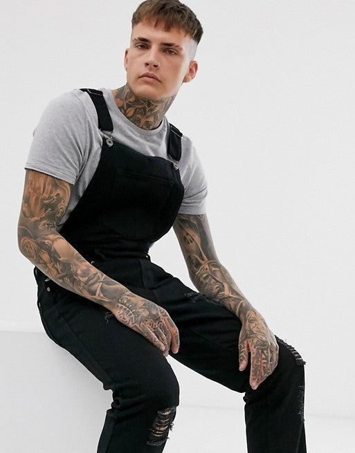 Herren Denim-Latzhose mit lässigen Destroyed-Details Drune