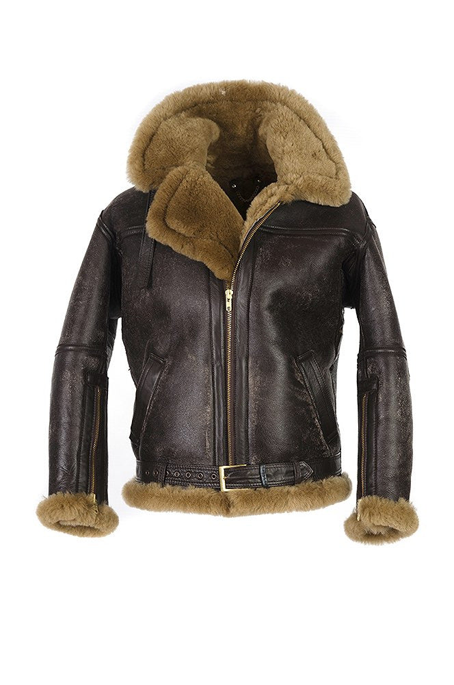 Herren Lammfelljacke mit luxuriösem Kunstfellkragen und wärmendem Innenfutter Drune