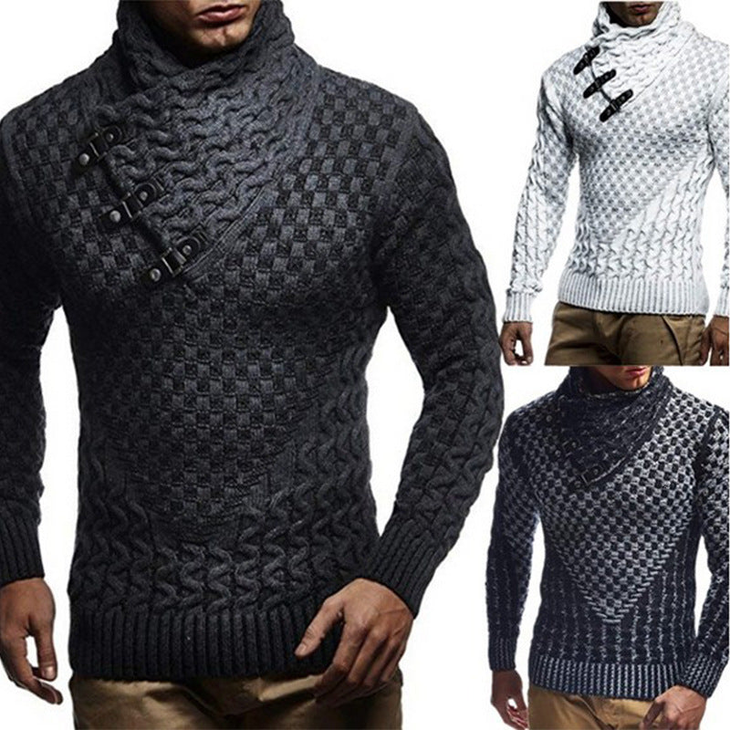 Herren Strickpullover mit asymmetrischem Schalkragen und Zopfstrick Drune