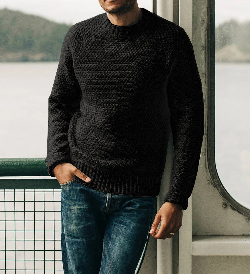 Herren Raglan-Strukturpullover mit Wabenstruktur und Rippbündchen Drune