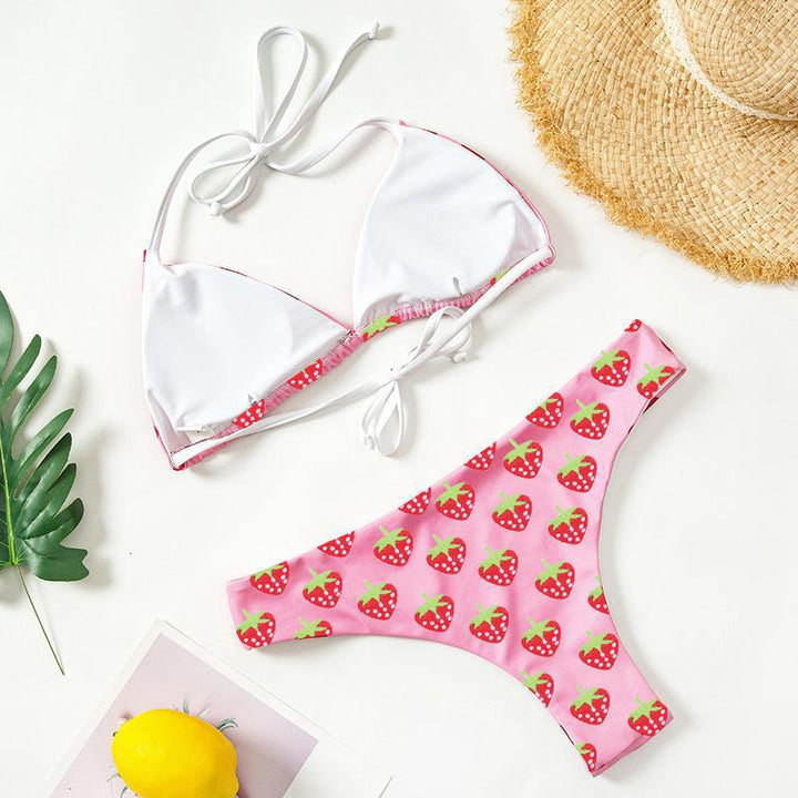 Damen Triangel-Bikini mit fruchtigen Erdbeerprint Drune