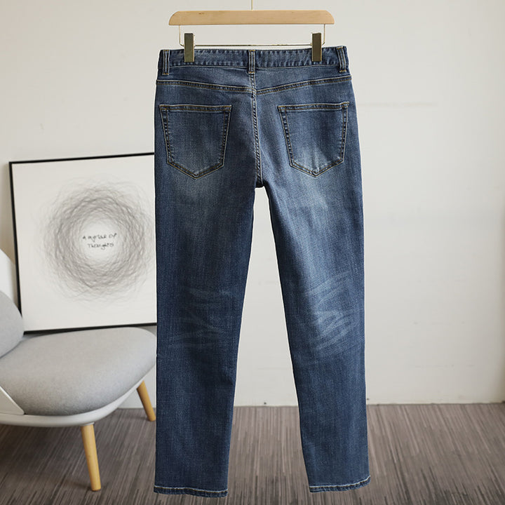 Herren Gerade geschnittene Jeans aus Stretch-Denim mit Fünf‑Taschen und Used‑Effekt Drune
